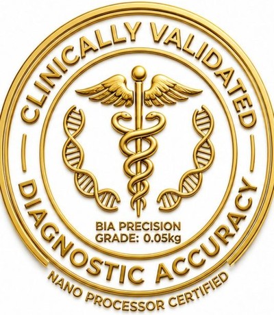 Clinically validated diagnostic accuracy — BIA precision grade 0.05 kg, Nano Processor certified