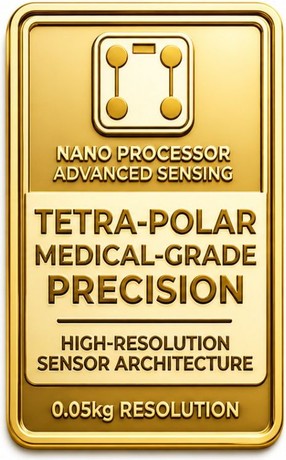 Tetra-polar medical-grade precision — high-resolution sensor architecture, 0.05 kg resolution